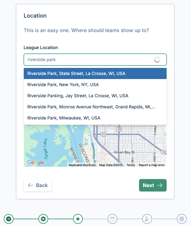 Location wizard page