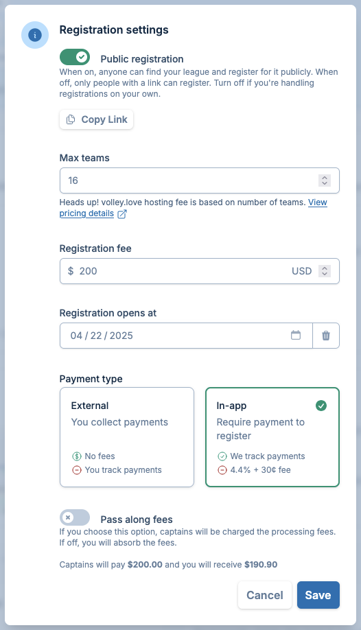 registration settings screenshot